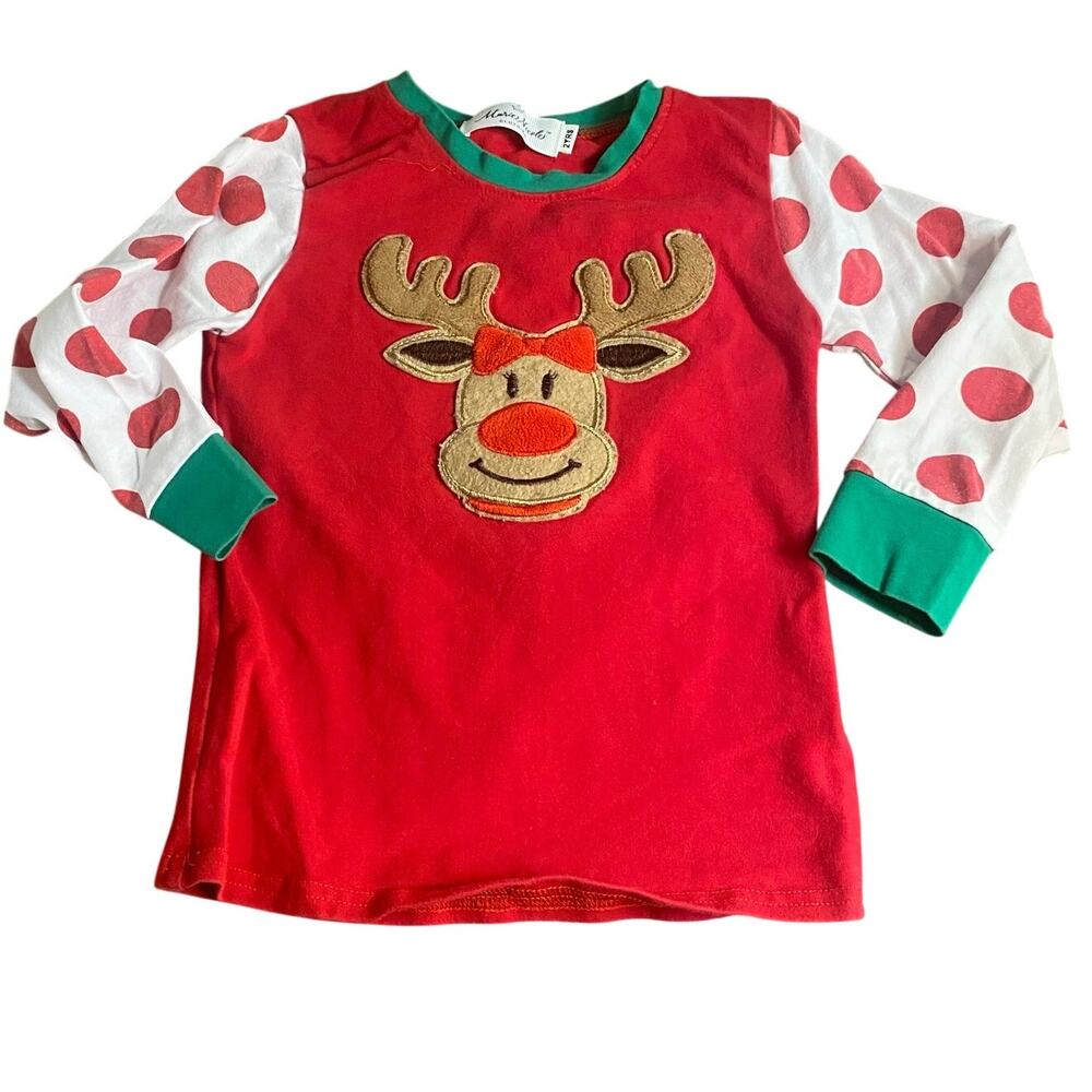 Marie Nicole red polka dot reindeer‎ embroidered long sleeve shirt SIZE 2 - Picture 1 of 5